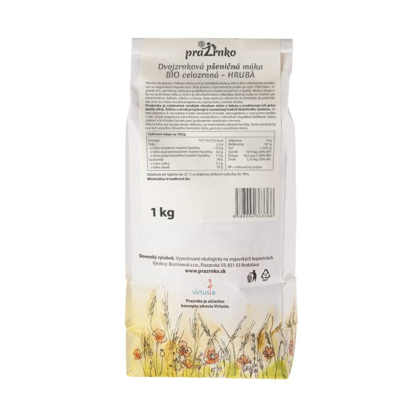 Dvojzrnková múka hrubá BIO Prazrnko – celozrnná 1 kg