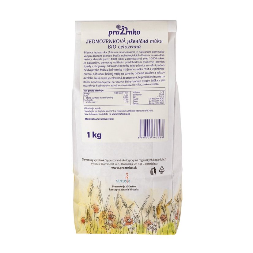 Jednozrnková múka BIO Prazrnko – celozrnná 1 kg